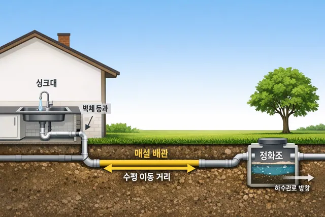 단독주택에서 외부 배관으로 이어지는 구조